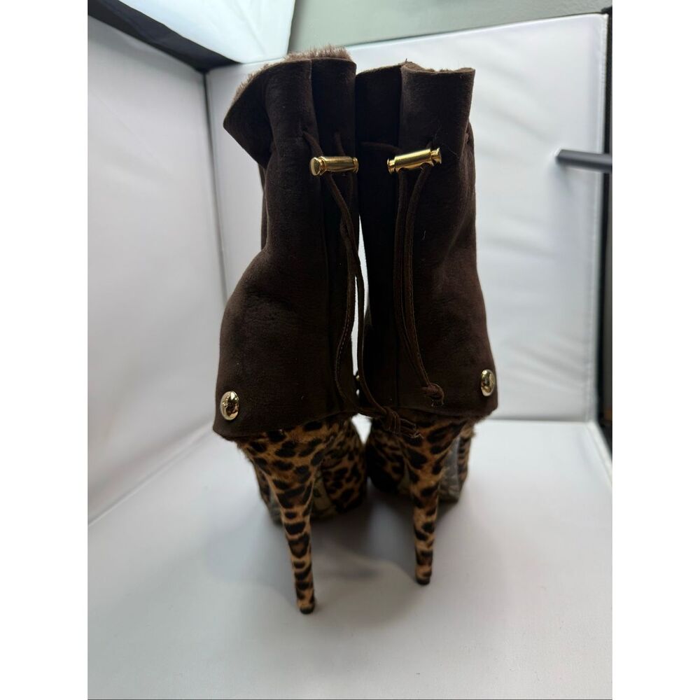 Cesare Paciotti Leopard Pony Hair Stiletto Ankle Boots 39 w/ Removable Suede Cuf - Picture 13 of 16